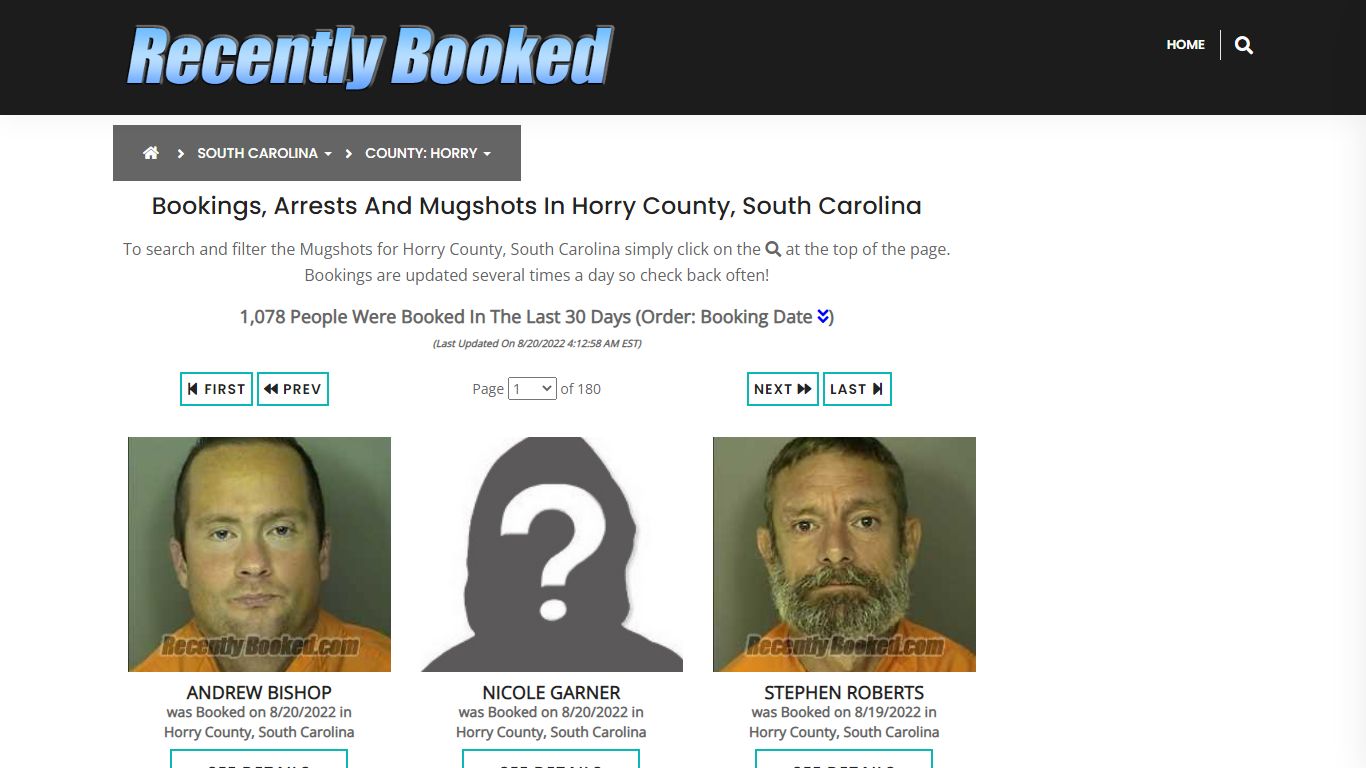 Bookings, Arrests and Mugshots in Horry County, South Carolina